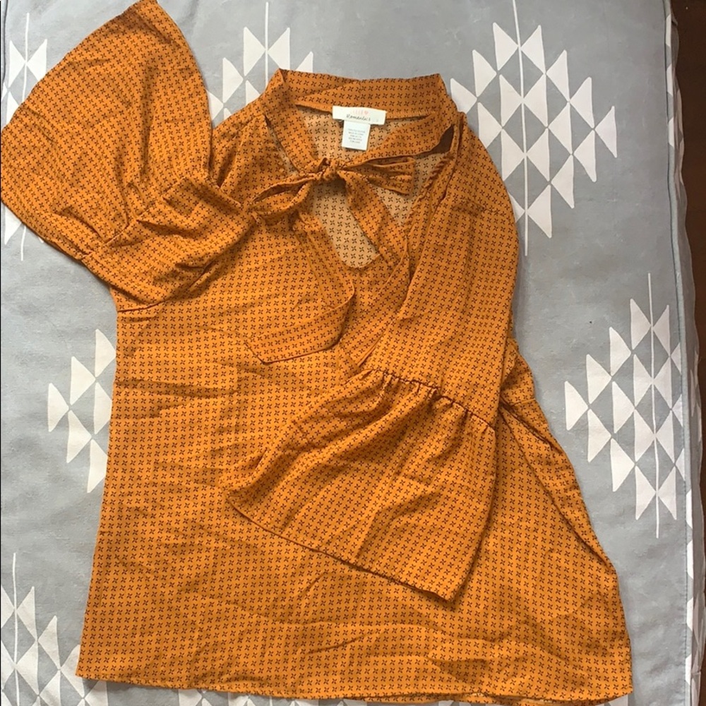 Mustard-colored Blouse with Bell Sleeves